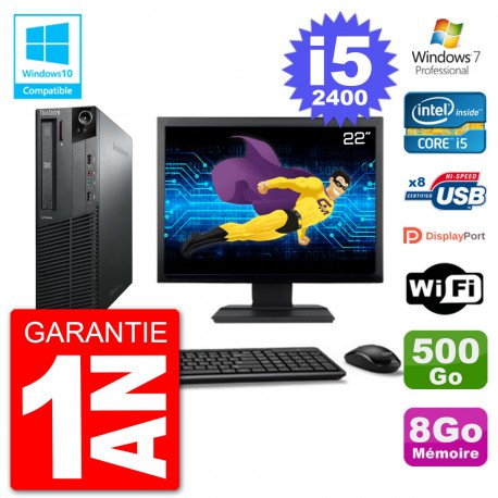 PC Lenovo M82 SFF Ecran 22" i5-2400 RAM 8Go Disque 500Go Graveur DVD Wifi W7