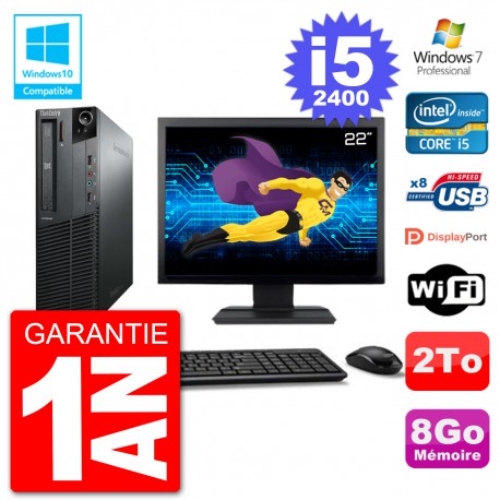 PC Lenovo M82 SFF Ecran 22" i5-2400 RAM 8Go Disque 2To Graveur DVD Wifi W7