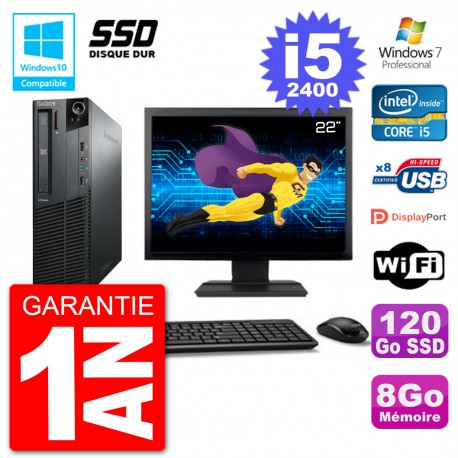 PC Lenovo M82 SFF Ecran 22" i5-2400 RAM 8Go SSD 120Go Graveur DVD Wifi W7