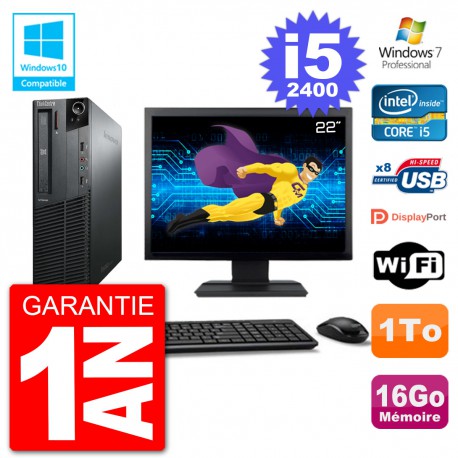 PC Lenovo M82 SFF Ecran 22" i5-2400 RAM 16Go Disque 1To Graveur DVD Wifi W7