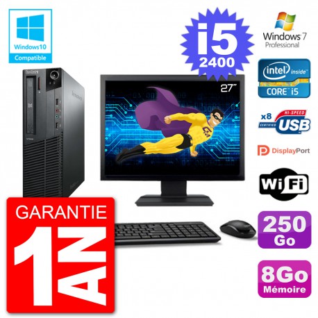 PC Lenovo M82 SFF Ecran 27" i5-2400 RAM 8Go Disque 250Go Graveur DVD Wifi W7