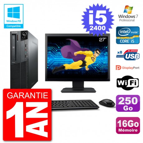 PC Lenovo M82 SFF Ecran 27" i5-2400 RAM 16Go Disque 250Go Graveur DVD Wifi W7