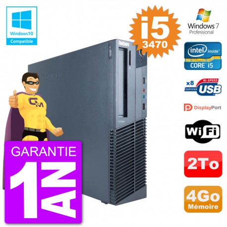 PC Lenovo ThinkCentre M82 SFF i5-3470 RAM 4Go Disque Dur 2To Graveur DVD Wifi W7