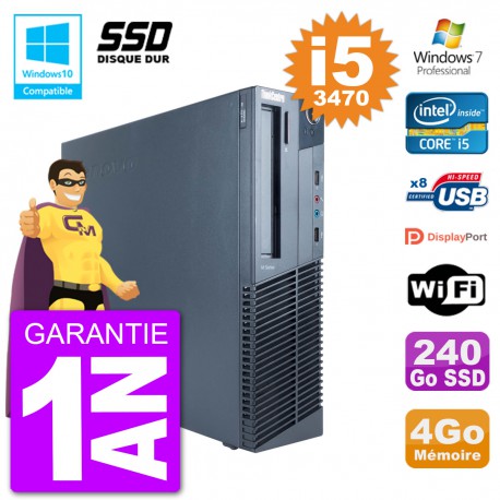 PC Lenovo ThinkCentre M82 SFF i5-3470 RAM 4Go SSD 240Go Graveur DVD Wifi W7