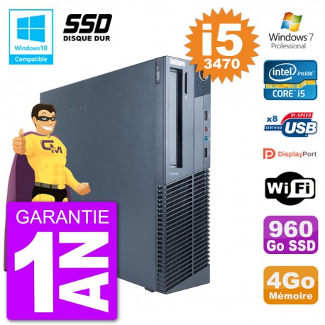 PC Lenovo ThinkCentre M82 SFF i5-3470 RAM 4Go SSD 960Go Graveur DVD Wifi W7
