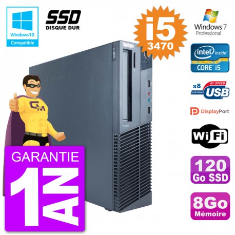 PC Lenovo ThinkCentre M82 SFF i5-3470 RAM 8Go SSD 120Go Graveur DVD Wifi W7