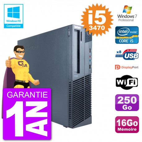 PC Lenovo ThinkCentre M82 SFF i5-3470 RAM 16Go Disque 250Go Graveur DVD Wifi W7