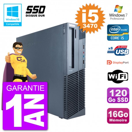 PC Lenovo ThinkCentre M82 SFF i5-3470 RAM 16Go SSD 120Go Graveur DVD Wifi W7
