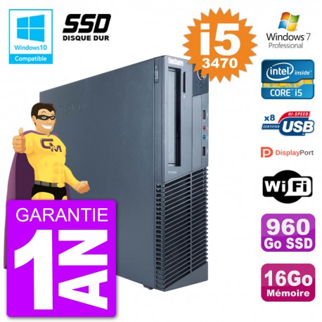 PC Lenovo ThinkCentre M82 SFF i5-3470 RAM 16Go SSD 960Go Graveur DVD Wifi W7