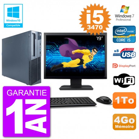 PC Lenovo M82 SFF Ecran 19" i5-3470 RAM 4Go Disque 1To Graveur DVD Wifi W7