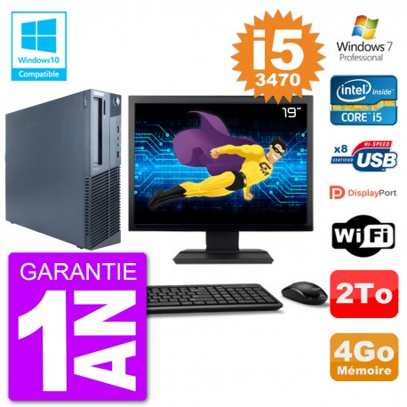 PC Lenovo M82 SFF Ecran 19" i5-3470 RAM 4Go Disque 2To Graveur DVD Wifi W7