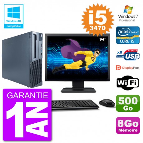 PC Lenovo M82 SFF Ecran 19" i5-3470 RAM 8Go Disque 500Go Graveur DVD Wifi W7