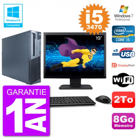PC Lenovo M82 SFF Ecran 19" i5-3470 RAM 8Go Disque 2To Graveur DVD Wifi W7