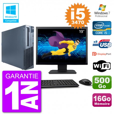 PC Lenovo M82 SFF Ecran 19" i5-3470 RAM 16Go Disque 500Go Graveur DVD Wifi W7
