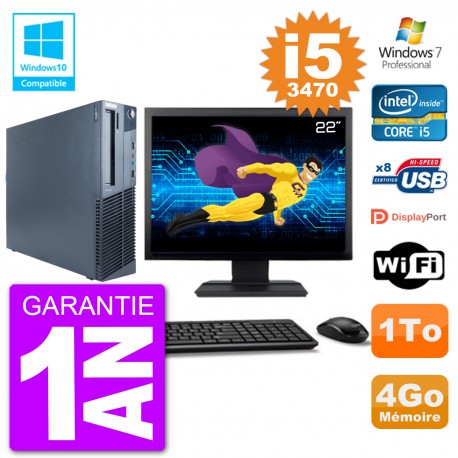 PC Lenovo M82 SFF Ecran 22" i5-3470 RAM 4Go Disque 1To Graveur DVD Wifi W7