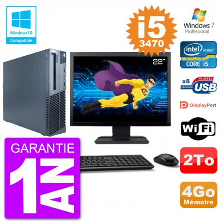 PC Lenovo M82 SFF Ecran 22" i5-3470 RAM 4Go Disque 2To Graveur DVD Wifi W7