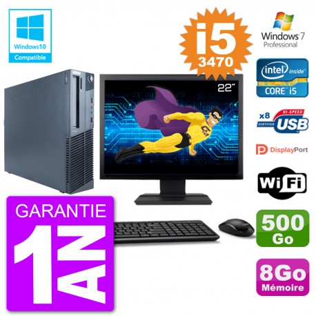 PC Lenovo M82 SFF Ecran 22" i5-3470 RAM 8Go Disque 500Go Graveur DVD Wifi W7