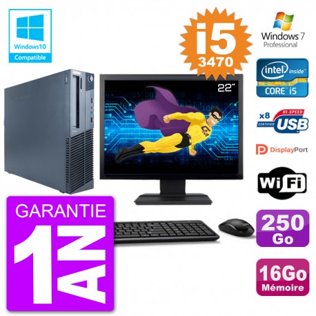 PC Lenovo M82 SFF Ecran 22" i5-3470 RAM 16Go Disque 250Go Graveur DVD Wifi W7