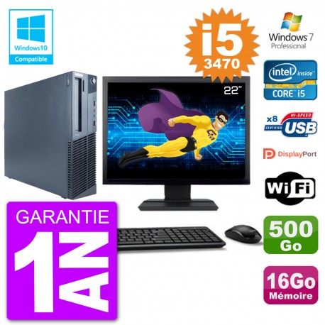PC Lenovo M82 SFF Ecran 22" i5-3470 RAM 16Go Disque 500Go Graveur DVD Wifi W7