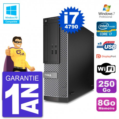 PC Dell 3020 SFF Intel i7-4790 RAM 8Go Disque 250Go Graveur DVD Wifi W7