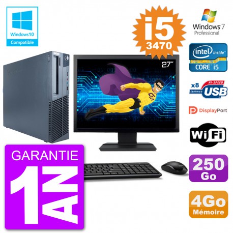 PC Lenovo M82 SFF Ecran 27" i5-3470 RAM 4Go Disque 250Go Graveur DVD Wifi W7