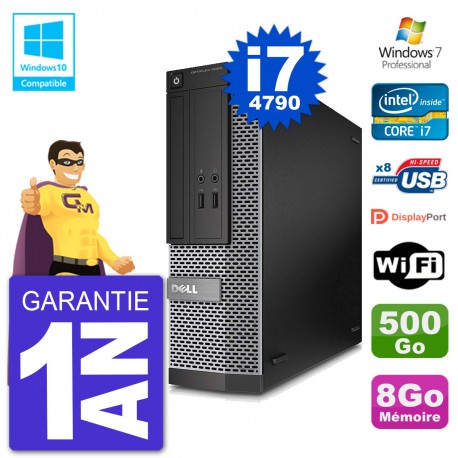 PC Dell 3020 SFF Intel i7-4790 RAM 8Go Disque 500Go Graveur DVD Wifi W7