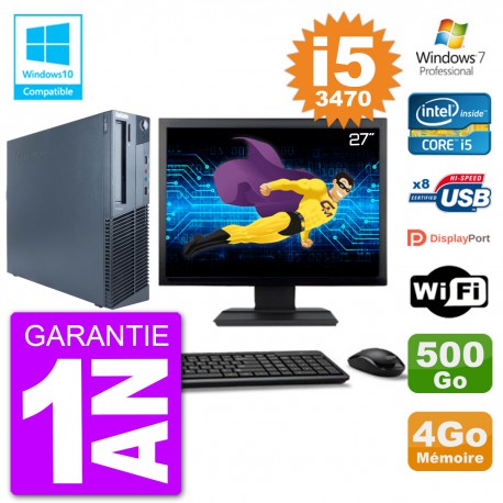 PC Lenovo M82 SFF Ecran 27" i5-3470 RAM 4Go Disque 500Go Graveur DVD Wifi W7