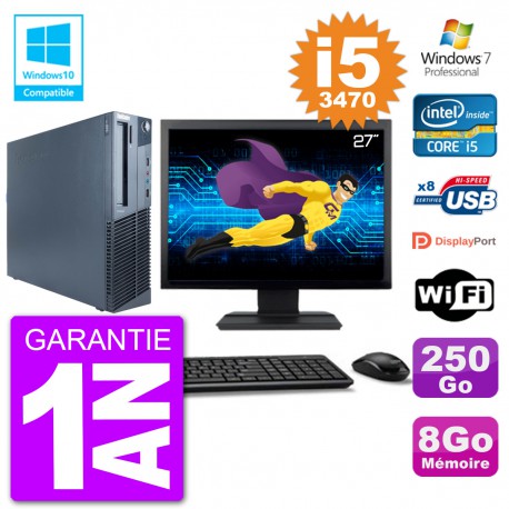 PC Lenovo M82 SFF Ecran 27" i5-3470 RAM 8Go Disque 250Go Graveur DVD Wifi W7