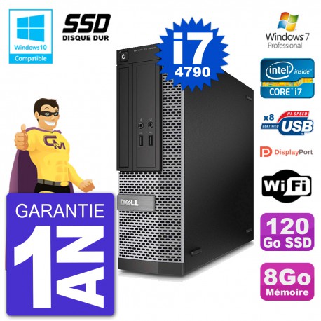 PC Dell 3020 SFF Intel i7-4790 RAM 8Go SSD 120Go Graveur DVD Wifi W7
