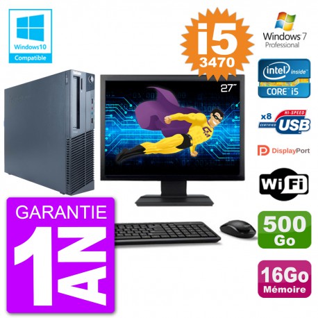 PC Lenovo M82 SFF Ecran 27" i5-3470 RAM 16Go Disque 500Go Graveur DVD Wifi W7