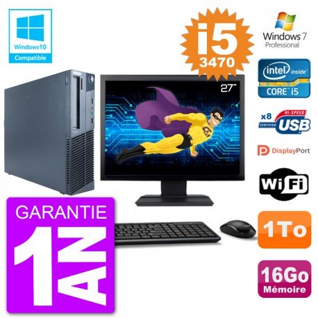 PC Lenovo M82 SFF Ecran 27" i5-3470 RAM 16Go Disque 1To Graveur DVD Wifi W7