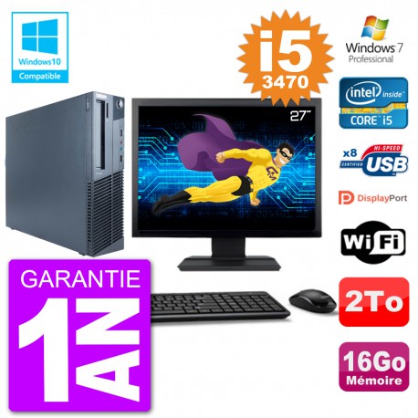 PC Lenovo M82 SFF Ecran 27" i5-3470 RAM 16Go Disque 2To Graveur DVD Wifi W7