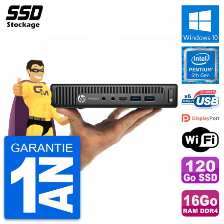 Ultra Mini PC HP 600 G2 DM Pentium G4400T RAM 16Go SSD 120Go Windows 10 Wifi