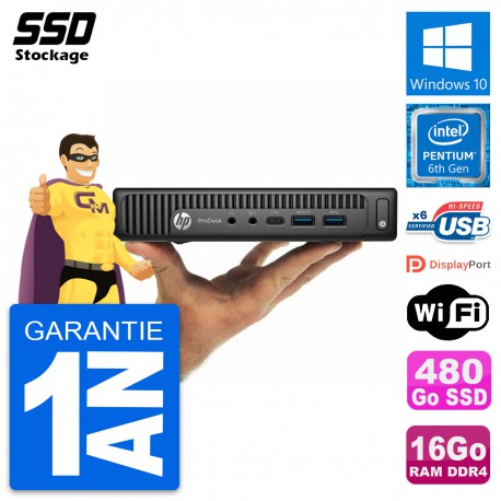 Ultra Mini PC HP 600 G2 DM Pentium G4400T RAM 16Go SSD 480Go Windows 10 Wifi