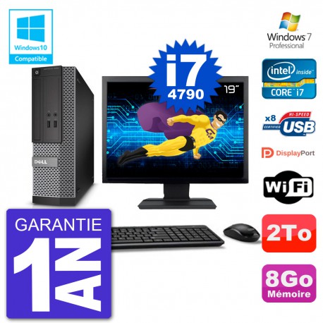PC Dell 3020 SFF Ecran 19" Intel i7-4790 RAM 8Go Disque 2To Graveur DVD Wifi W7
