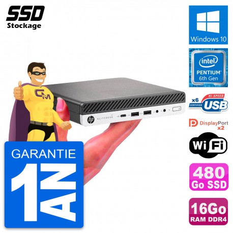 Ultra Mini PC HP 800 G3 DM Pentium G4400T RAM 16Go SSD 480Go Windows 10 Wifi