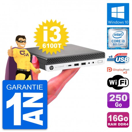 Ultra Mini PC HP 800 G3 DM Intel i3-6100T RAM 16Go Disque 250Go Windows 10 Wifi