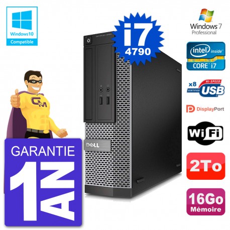 PC Dell 3020 SFF Intel i7-4790 RAM 16Go Disque 2To Graveur DVD Wifi W7