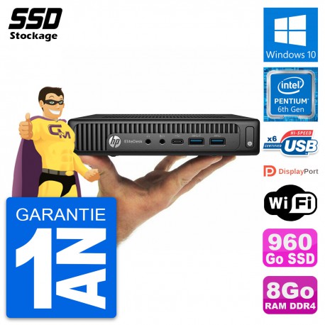 Ultra Mini PC HP 800 G2 DM Pentium G4400T RAM 8Go SSD 960Go Windows 10 Wifi