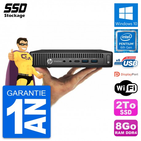 Ultra Mini PC HP 800 G2 DM Intel Pentium G4400T RAM 8Go SSD 2To Windows 10 Wifi