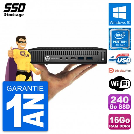 Ultra Mini PC HP 800 G2 DM Pentium G4400T RAM 16Go SSD 240Go Windows 10 Wifi