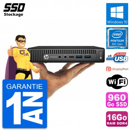 Ultra Mini PC HP 800 G2 DM Pentium G4400T RAM 16Go SSD 960Go Windows 10 Wifi