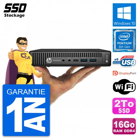 Ultra Mini PC HP 800 G2 DM Intel Pentium G4400T RAM 16Go SSD 2To Windows 10 Wifi