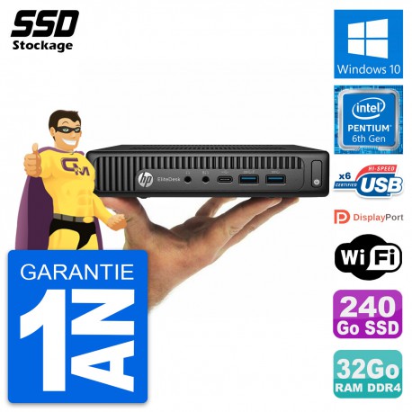 Ultra Mini PC HP 800 G2 DM Pentium G4400T RAM 32Go SSD 240Go Windows 10 Wifi