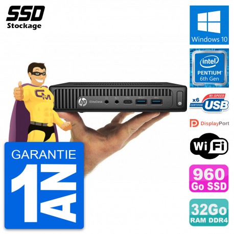 Ultra Mini PC HP 800 G2 DM Pentium G4400T RAM 32Go SSD 960Go Windows 10 Wifi