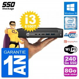 Ultra Mini PC HP 800 G2 DM Intel Core i3-6100T RAM 8Go SSD 240Go Windows 10 Wifi