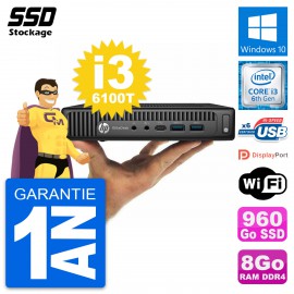 Ultra Mini PC HP 800 G2 DM Intel Core i3-6100T RAM 8Go SSD 960Go Windows 10 Wifi