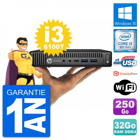 Ultra Mini PC HP 800 G2 DM Core i3-6100T RAM 32Go Disque 250Go Windows 10 Wifi