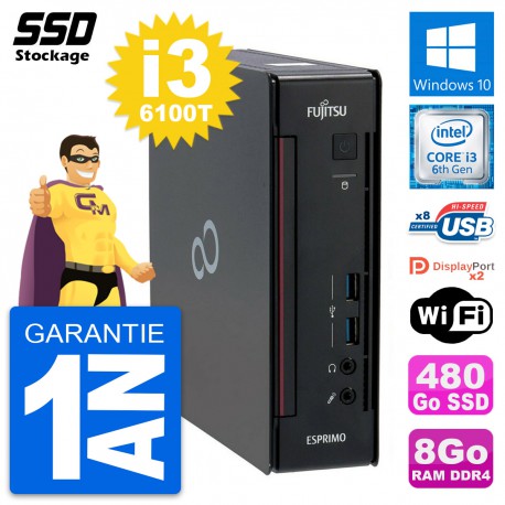 Mini PC Fujitsu Esprimo Q956 Intel i3-6100T RAM 8Go SSD 480Go Windows 10 Wifi