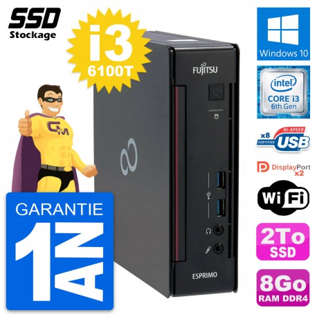 Mini PC Fujitsu Esprimo Q956 Intel Core i3-6100T RAM 8Go SSD 2To Windows 10 Wifi